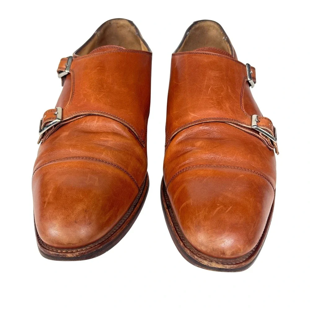 Alfred Sargent J Crew Monk Strap Shoes Walnut Brown Leather ENGLAND Classic 11.5